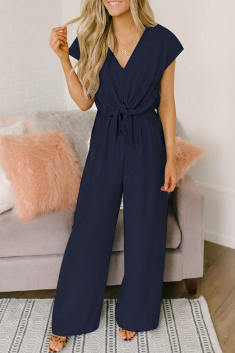 Fashion Street Classic Solid Backless V Neck Loose Jumpsuits(3 Colors)