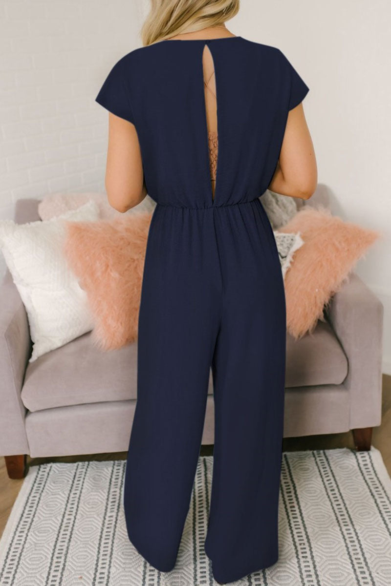 Fashion Street Classic Solid Backless V Neck Loose Jumpsuits(3 Colors)