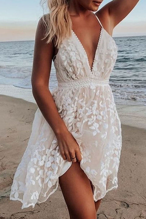 Fashion Street Classic Solid Backless V Neck A Line Dresses