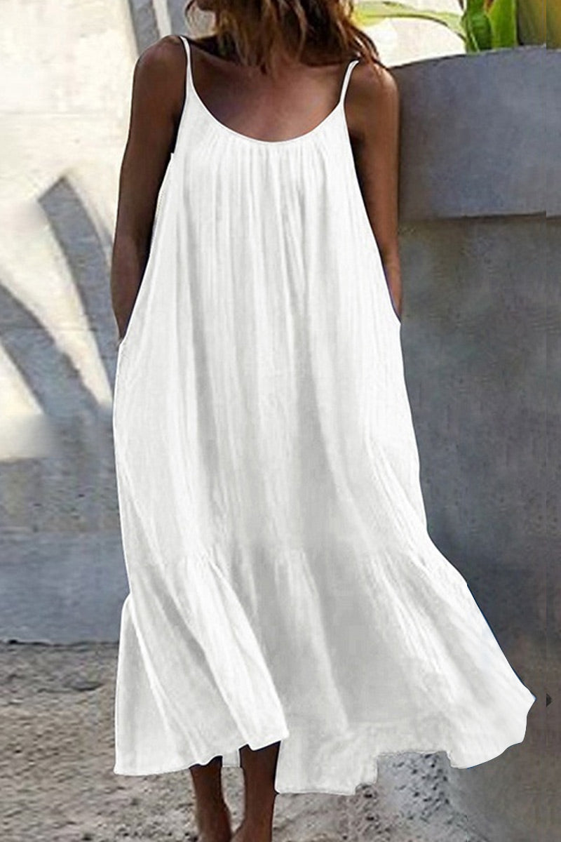 Fashion Casual & Stylish Classic Solid Split Joint Spaghetti Strap Princess Dresses