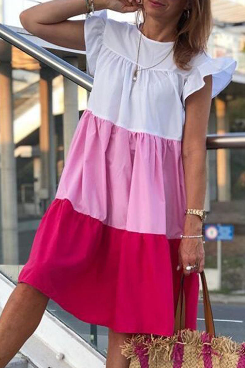 Fashion Street Classic Solid Split Joint O Neck Lantern Dresses