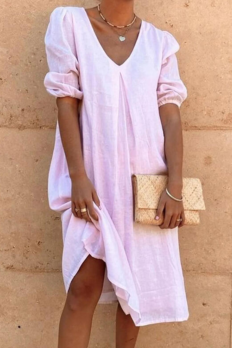 Casual & Stylish Classic Solid Split Joint Fold V Neck A Line Dresses