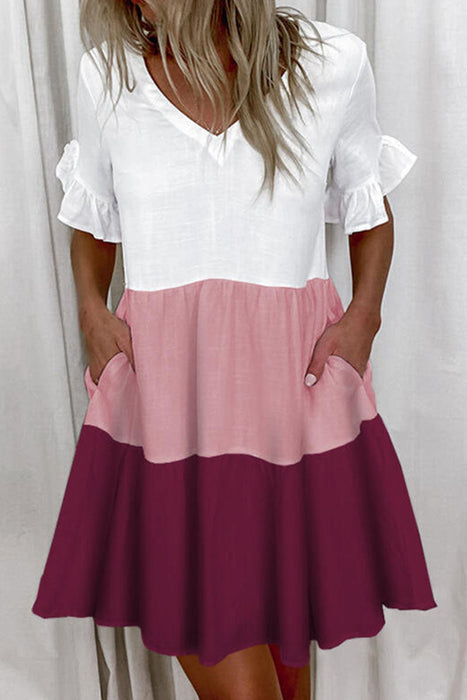 Casual en stijlvolle klassieke effen V-hals A-lijn mini-jurken (4 kleuren)