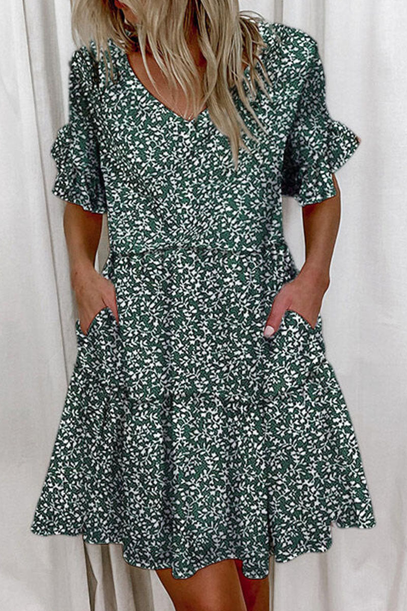 Casual en stijlvolle print V-hals A-lijn mini-jurken (7 kleuren)