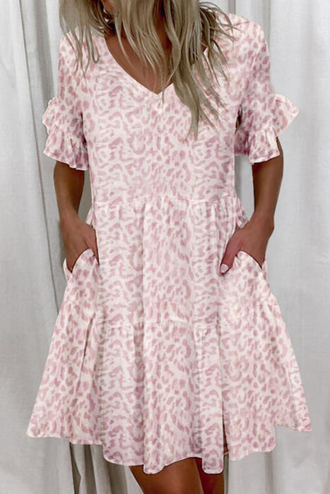Casual en stijlvolle print V-hals A-lijn mini-jurken (7 kleuren)