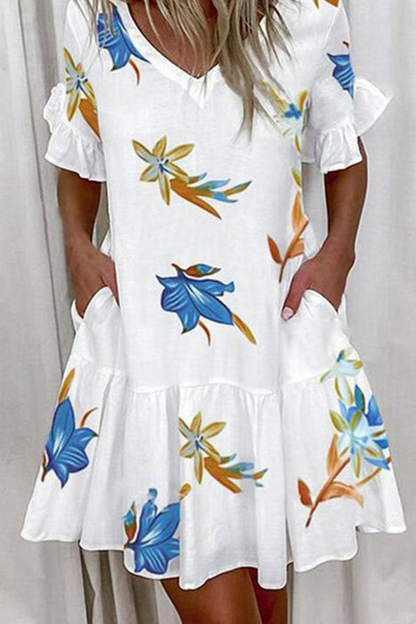 Casual en stijlvolle print V-hals A-lijn mini-jurken (7 kleuren)