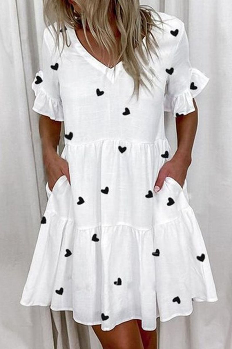 Casual en stijlvolle print V-hals A-lijn mini-jurken (7 kleuren)