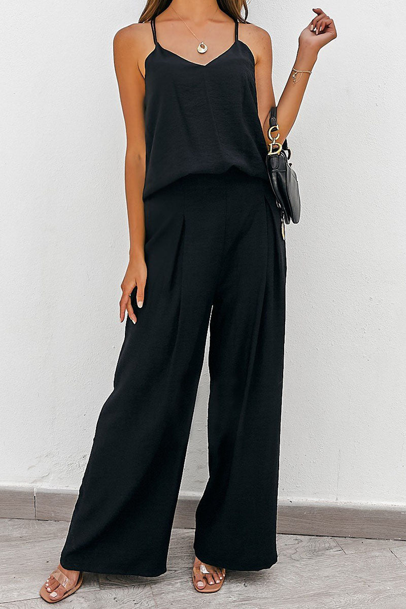 Fashion Sportswear Classic Solid Patchwork V Neck Sleeveless Two Pieces