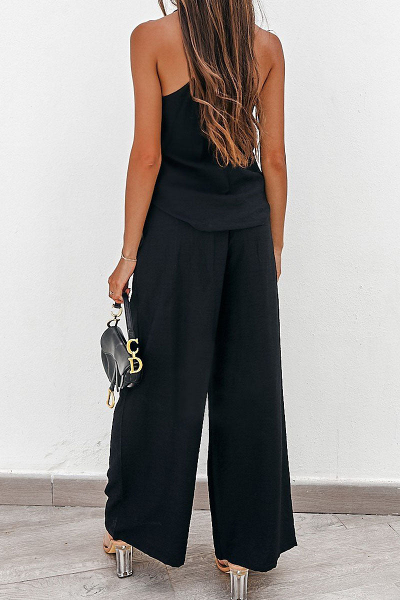 Fashion Sportswear Classic Solid Patchwork V Neck Sleeveless Two Pieces