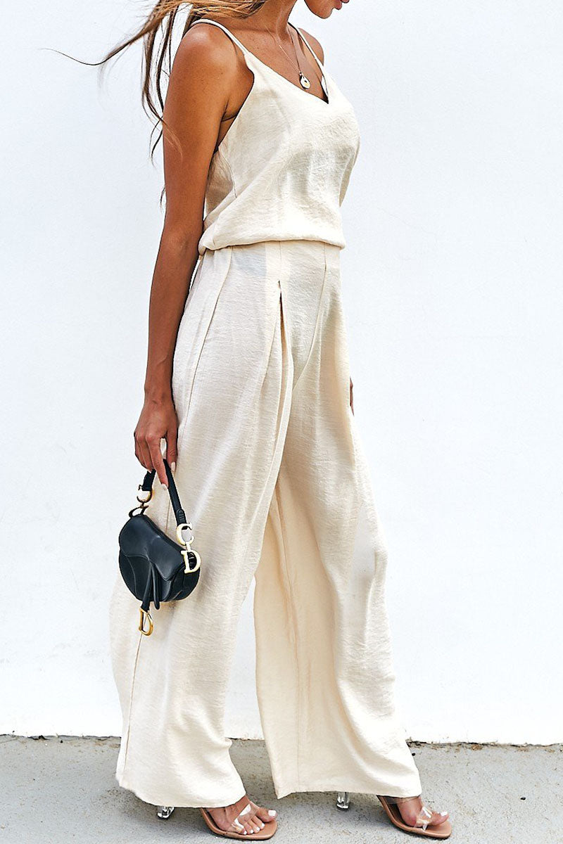 Fashion Sportswear Classic Solid Patchwork V Neck Sleeveless Two Pieces