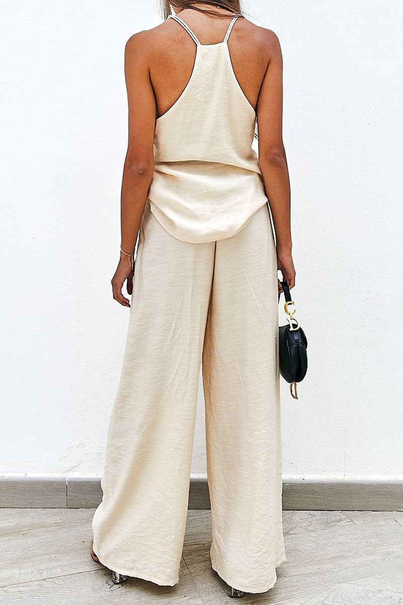 Fashion Sportswear Classic Solid Patchwork V Neck Sleeveless Two Pieces