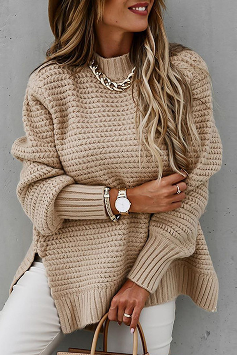 Fashion Street Solid Slit O Neck Sweaters - A Must-Have Addition