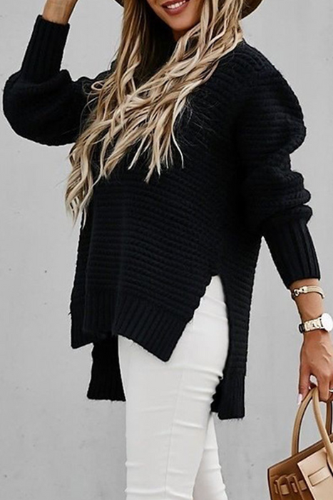 Fashion Street Solid Slit O Neck Sweaters - A Must-Have Addition