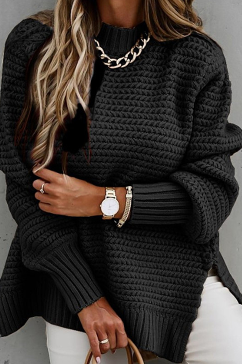 Fashion Street Solid Slit O Neck Sweaters - A Must-Have Addition