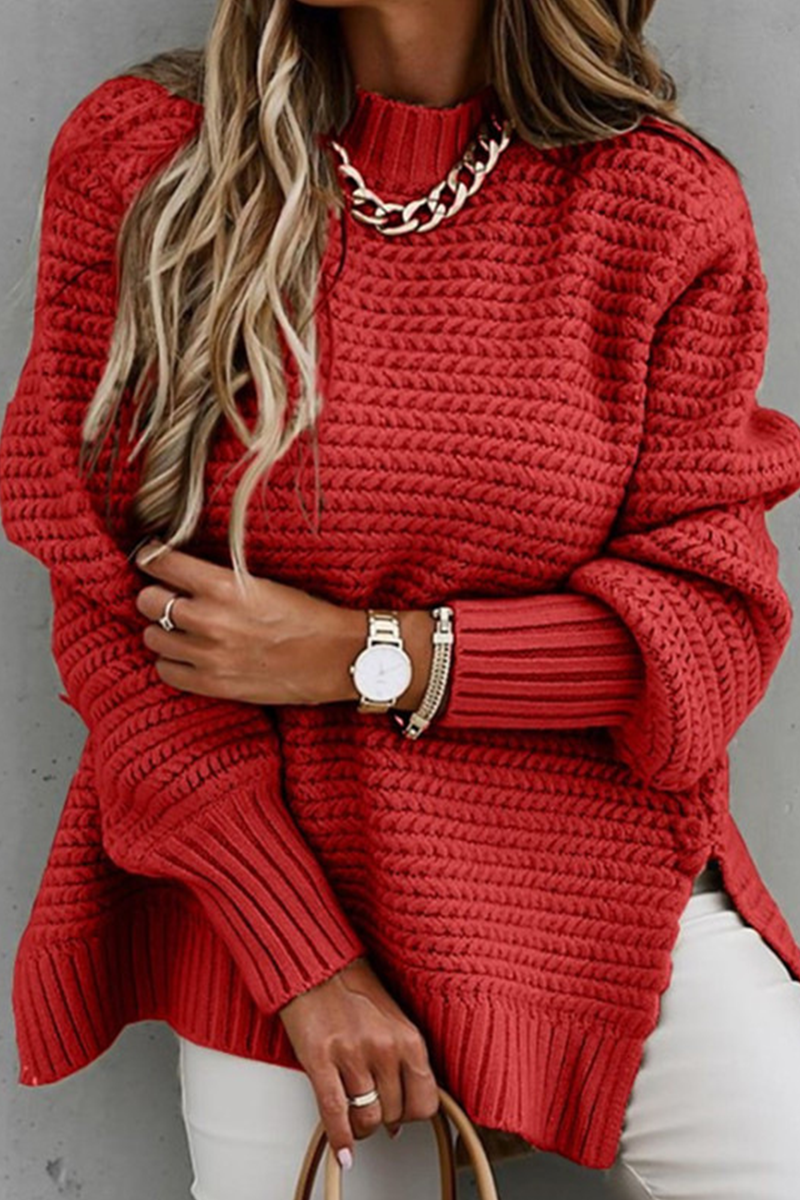 Fashion Street Solid Slit O Neck Sweaters - A Must-Have Addition