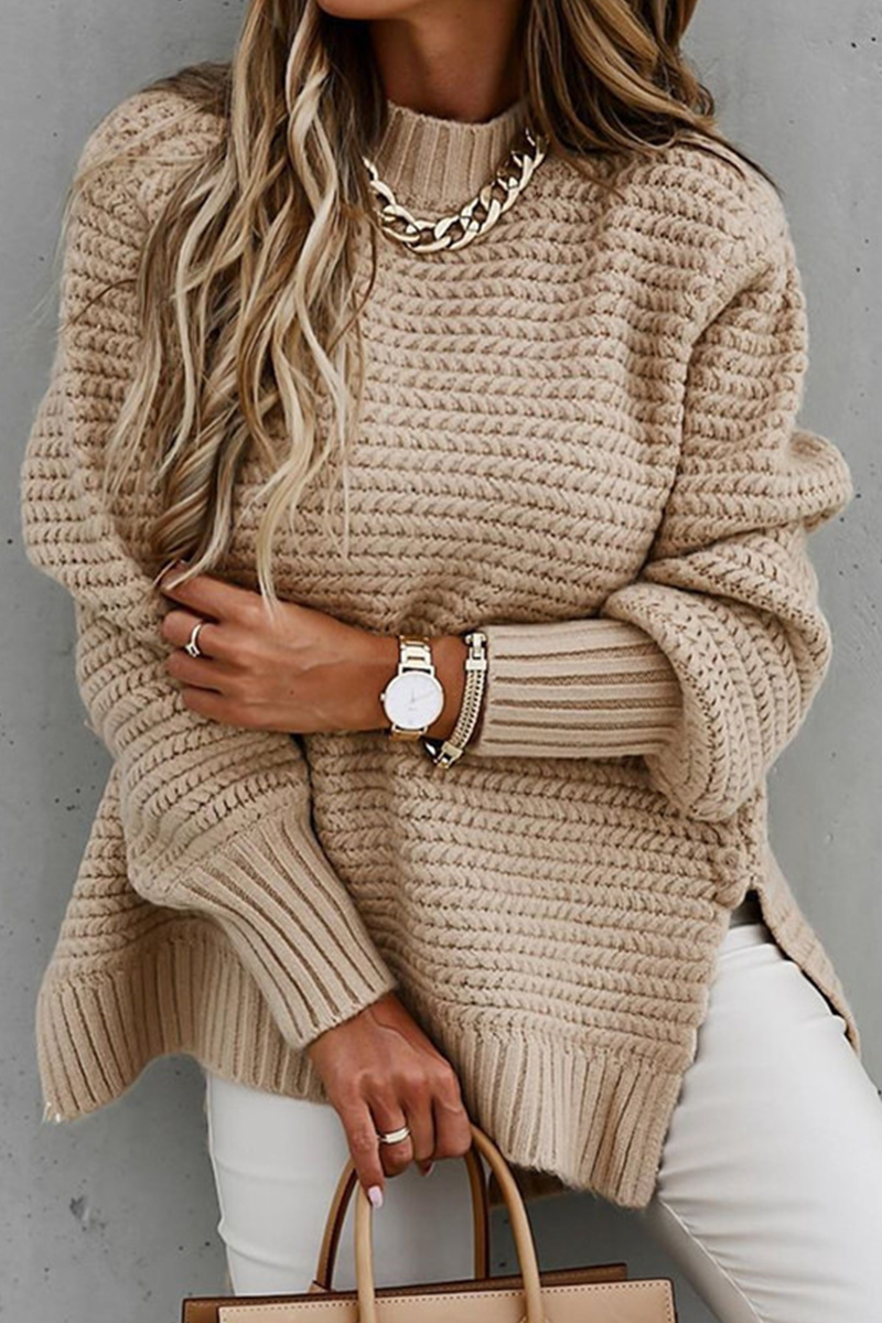 Fashion Street Solid Slit O Neck Sweaters - A Must-Have Addition