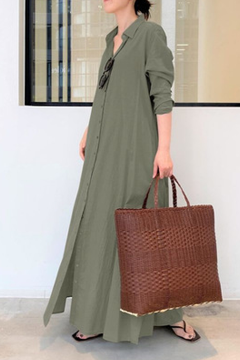 Casual & Stylish Classic Solid Pocket Buckle Turndown Collar Shirt Dress Dresses(3 Colors)