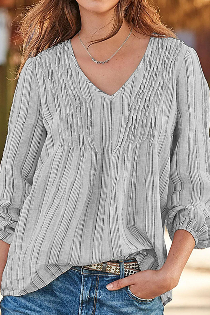 Tops con cuello en V de retales a rayas, informales y elegantes, a la moda