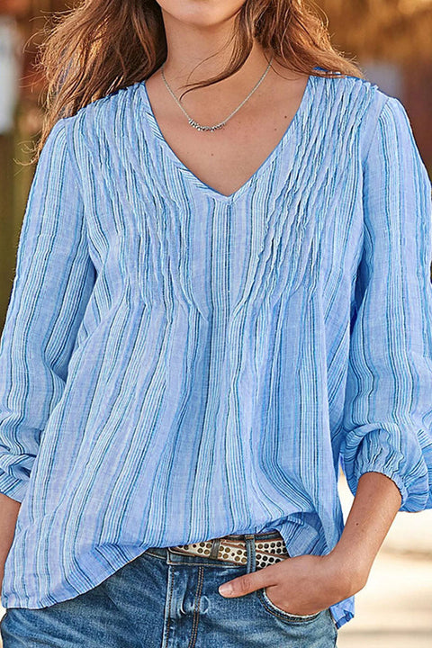 Tops con cuello en V de retales a rayas, informales y elegantes, a la moda