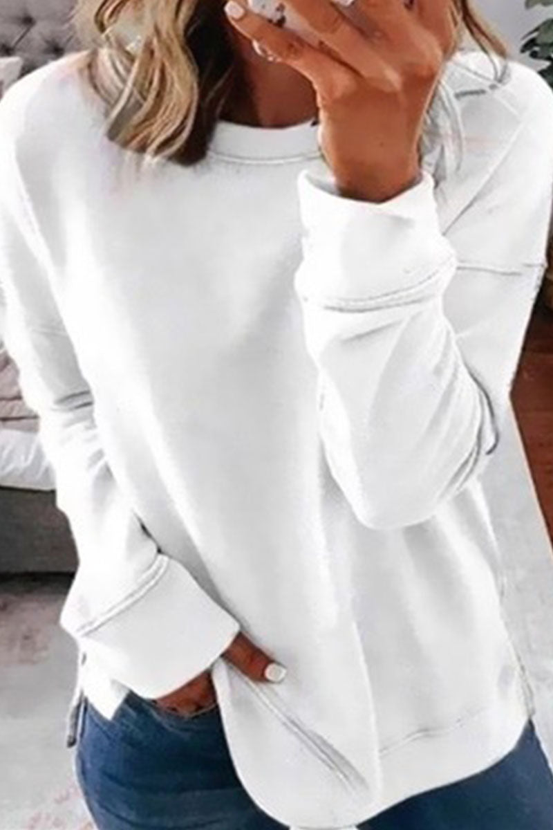 Camisetas clásicas informales y elegantes con cuello en O y unión dividida sólida (11 colores)