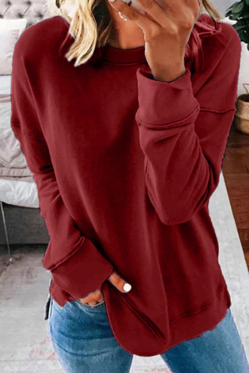 Camisetas clásicas informales y elegantes con cuello en O y unión dividida sólida (11 colores)