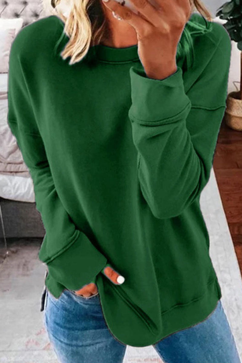 Camisetas clásicas informales y elegantes con cuello en O y unión dividida sólida (11 colores)