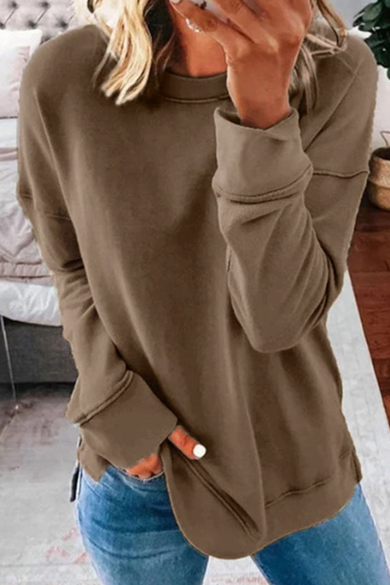 Camisetas clásicas informales y elegantes con cuello en O y unión dividida sólida (11 colores)