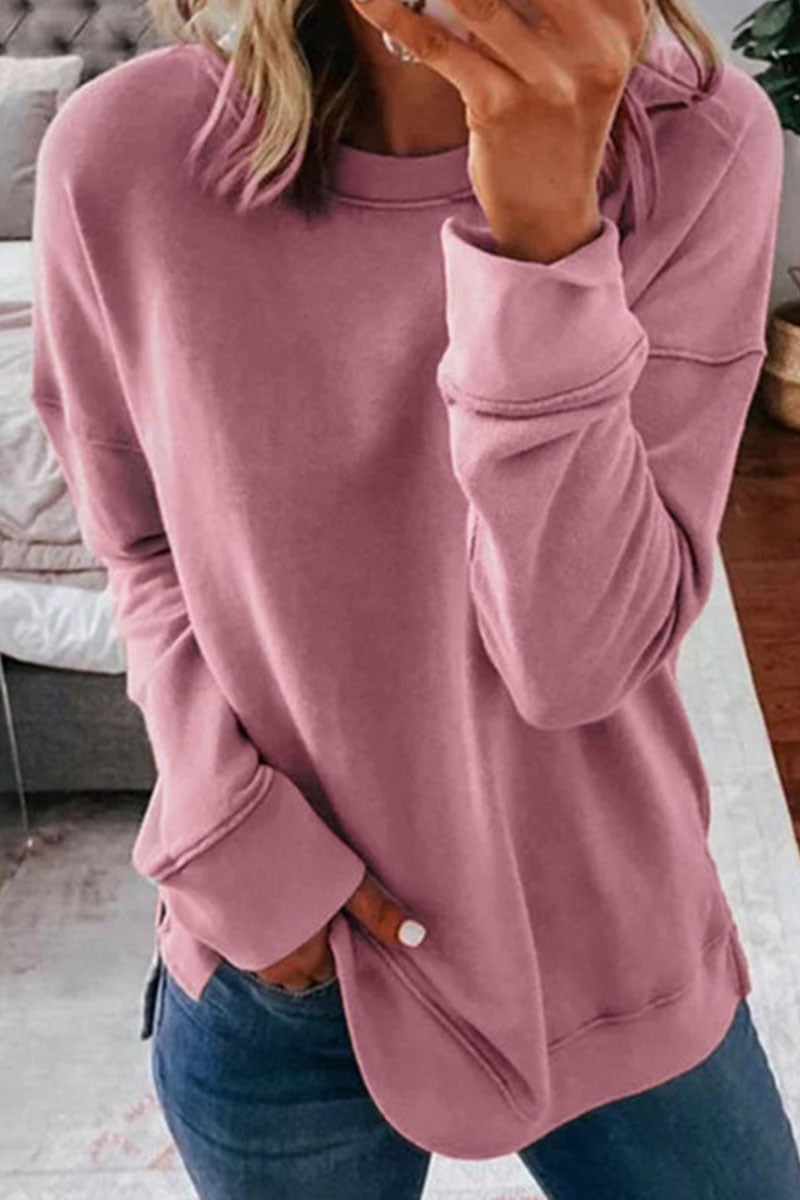 Camisetas clásicas informales y elegantes con cuello en O y unión dividida sólida (11 colores)