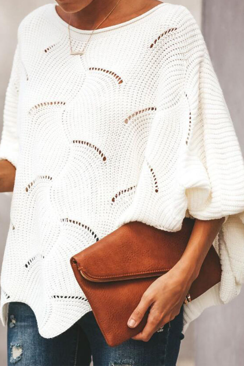 Fashion Elegant & Stylish Classic Solid Hollowed Out Patchwork O Neck Sweaters(7 Colors)