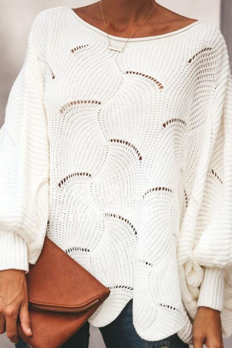 Fashion Elegant & Stylish Classic Solid Hollowed Out Patchwork O Neck Sweaters(7 Colors)