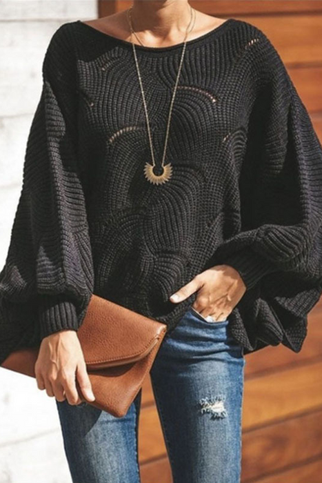 Fashion Elegant & Stylish Classic Solid Hollowed Out Patchwork O Neck Sweaters(7 Colors)