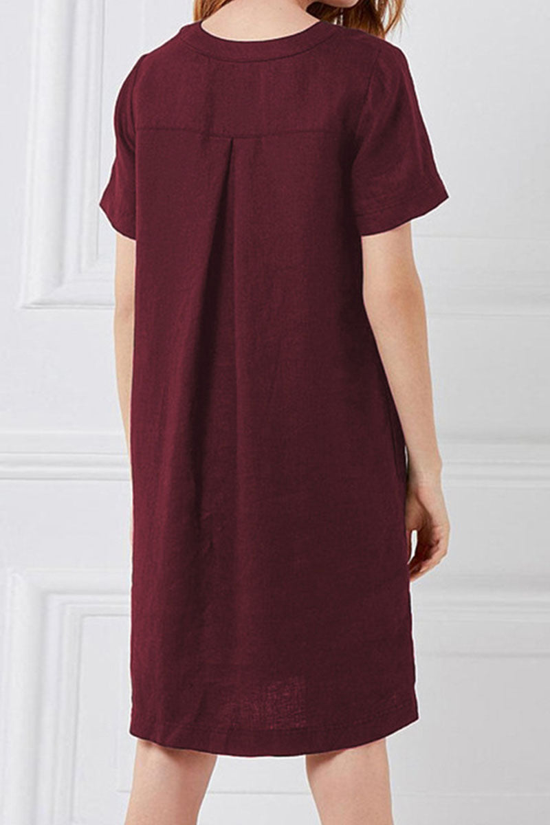 Fashion Casual & Stylish Classic Solid Patchwork O Neck A Line Dresses(4 Colors)