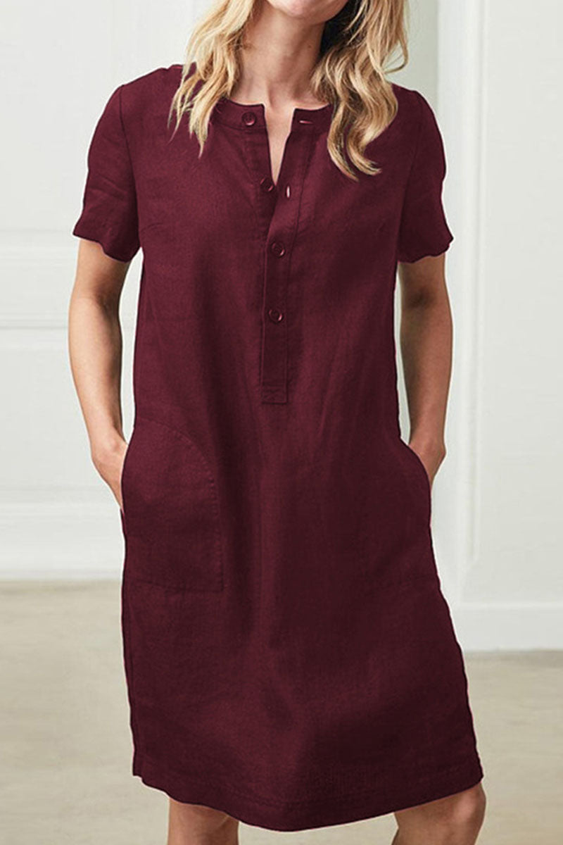 Fashion Casual & Stylish Classic Solid Patchwork O Neck A Line Dresses(4 Colors)