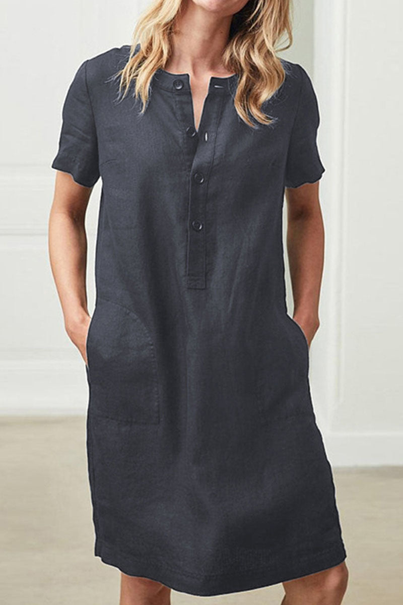 Fashion Casual & Stylish Classic Solid Patchwork O Neck A Line Dresses(4 Colors)