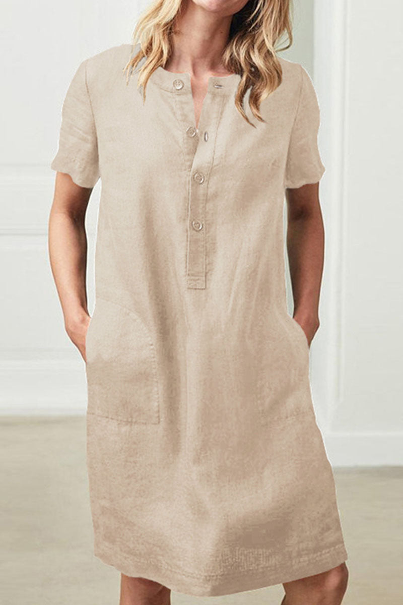 Fashion Casual & Stylish Classic Solid Patchwork O Neck A Line Dresses(4 Colors)