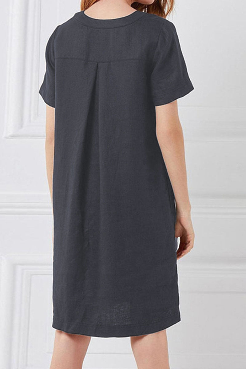 Fashion Casual & Stylish Classic Solid Patchwork O Neck A Line Dresses(4 Colors)