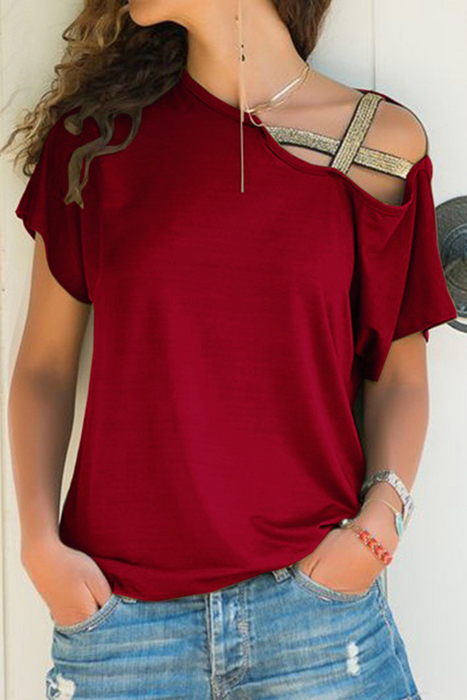 Casual & Stylish Classic Solid Split Joint Oblique Collar T-shirts(7 Colors)
