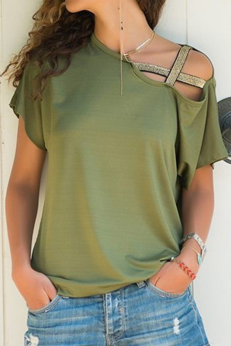 Casual & Stylish Classic Solid Split Joint Oblique Collar T-shirts(7 Colors)
