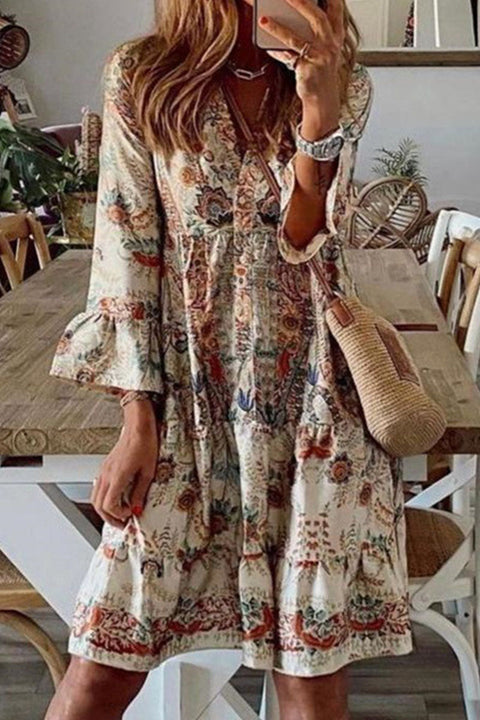 Fashion Street Print Patchwork V Neck Pleated Dresses Elegant For Special Occasions