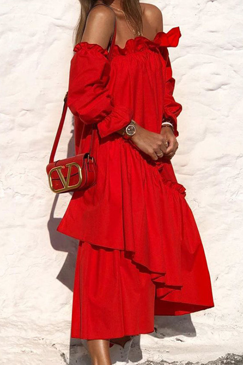 Fashion Street Classic Solid Patchwork Off The Shoulder Irregular Dresses
