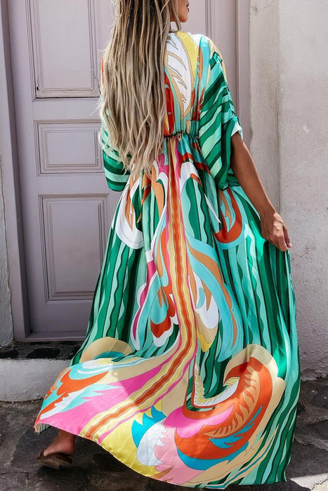 Mode elegante en stijlvolle frenulum split v-hals bedrukte jurkjurken (4 kleuren)