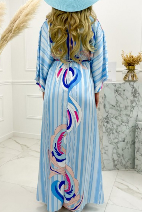 Fashion Elegant & Stylish Frenulum Slit V Neck Printed Dress Dresses(4 Colors)