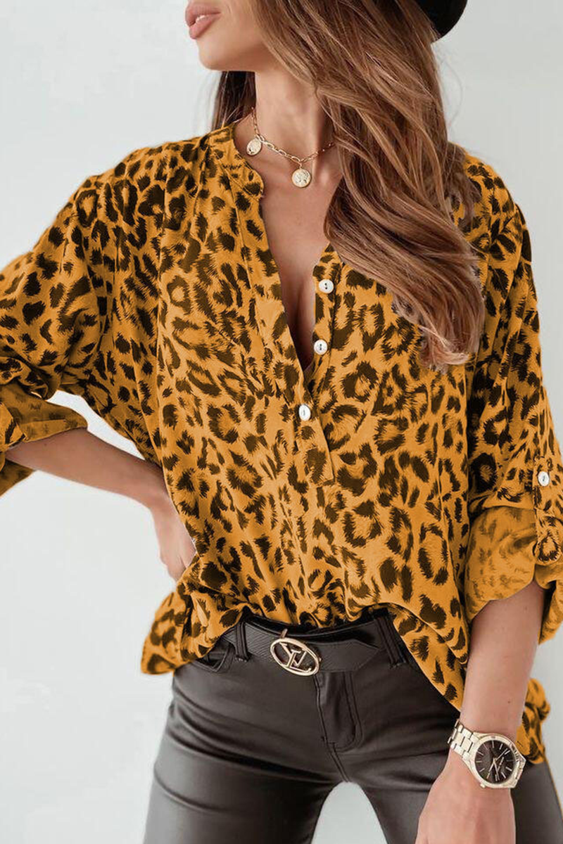 Fashion Elegant & Stylish Animal Print Buckle Blouses(3 Colors)