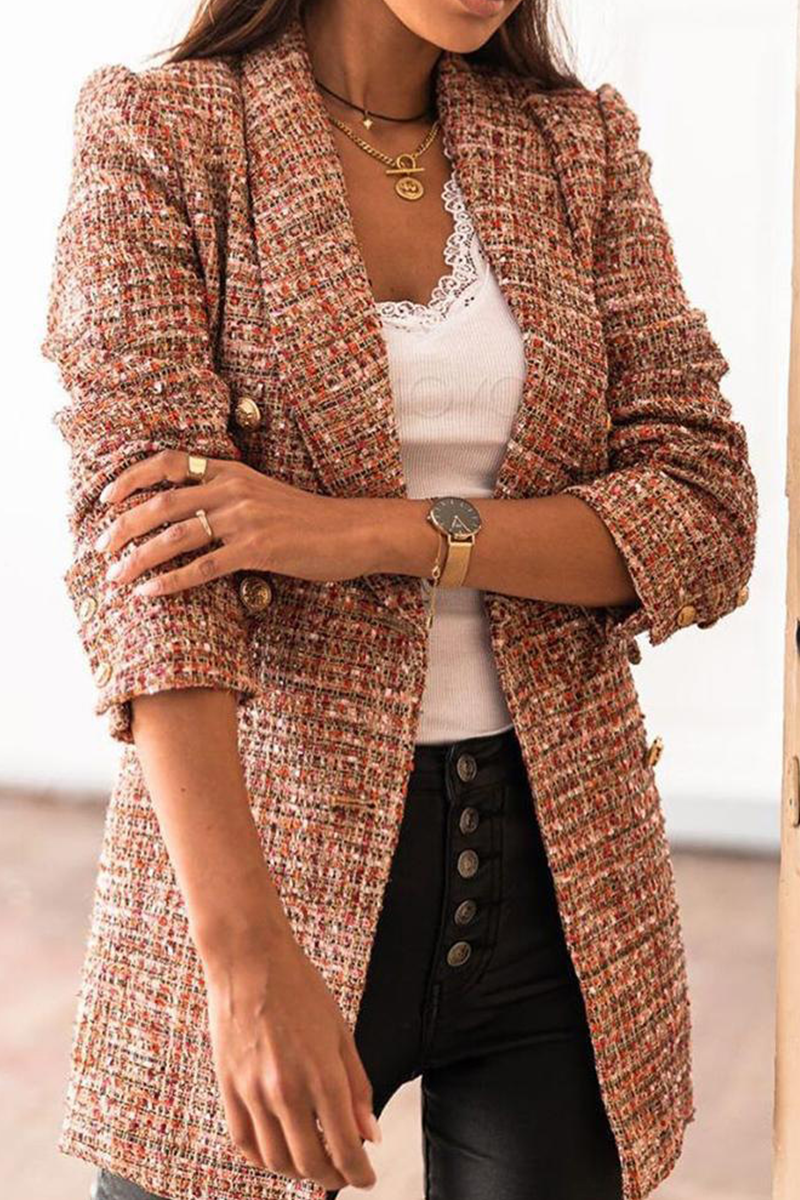 British Style Elegant Plaid Print Buckle Turndown Collar Outerwear - A Must-Have Addition