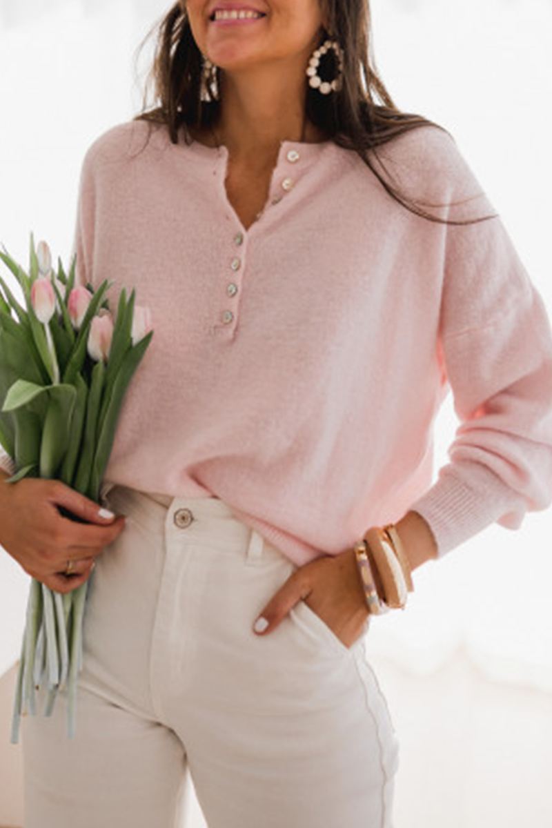 Casual en stijlvol Elegant en stijlvol Klassiek Effen top met gesp en O-hals (5 kleuren)