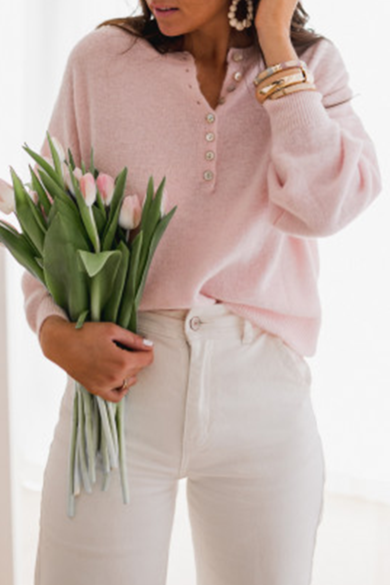 Casual en stijlvol Elegant en stijlvol Klassiek Effen top met gesp en O-hals (5 kleuren)