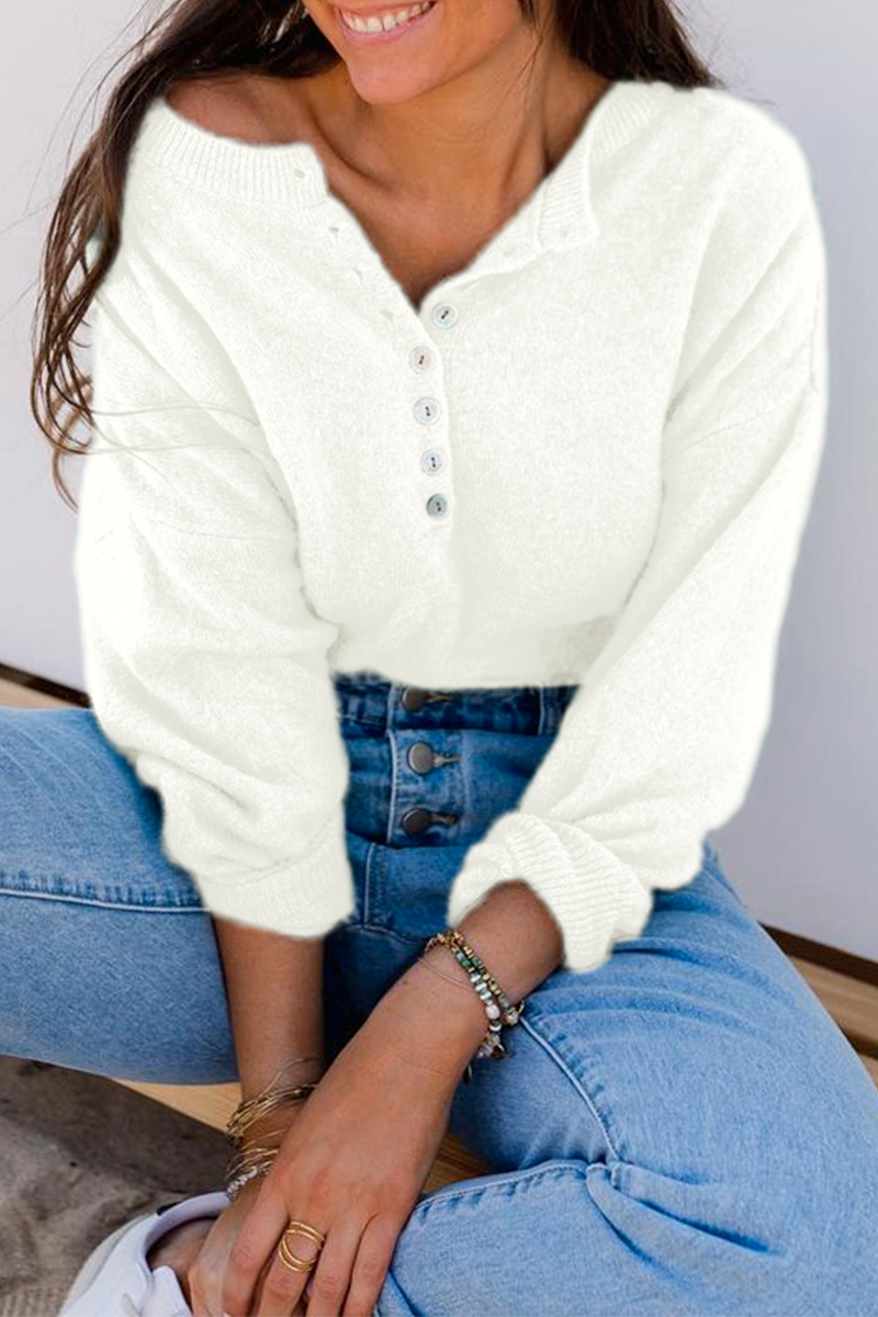 Casual en stijlvol Elegant en stijlvol Klassiek Effen top met gesp en O-hals (5 kleuren)