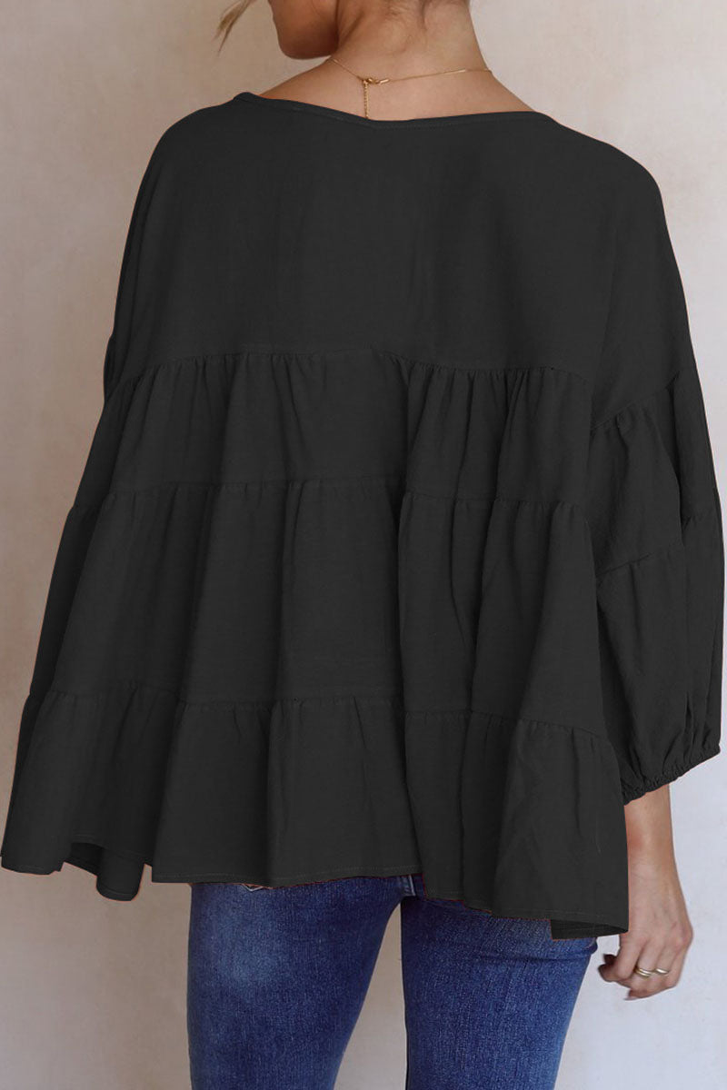 Fashion Casual & Stylish Classic Solid Split Joint V Neck Tops