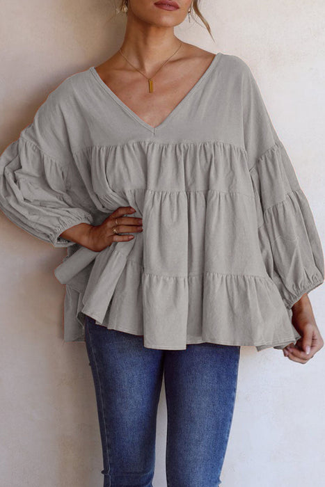 Fashion Casual & Stylish Classic Solid Split Joint V Neck Tops