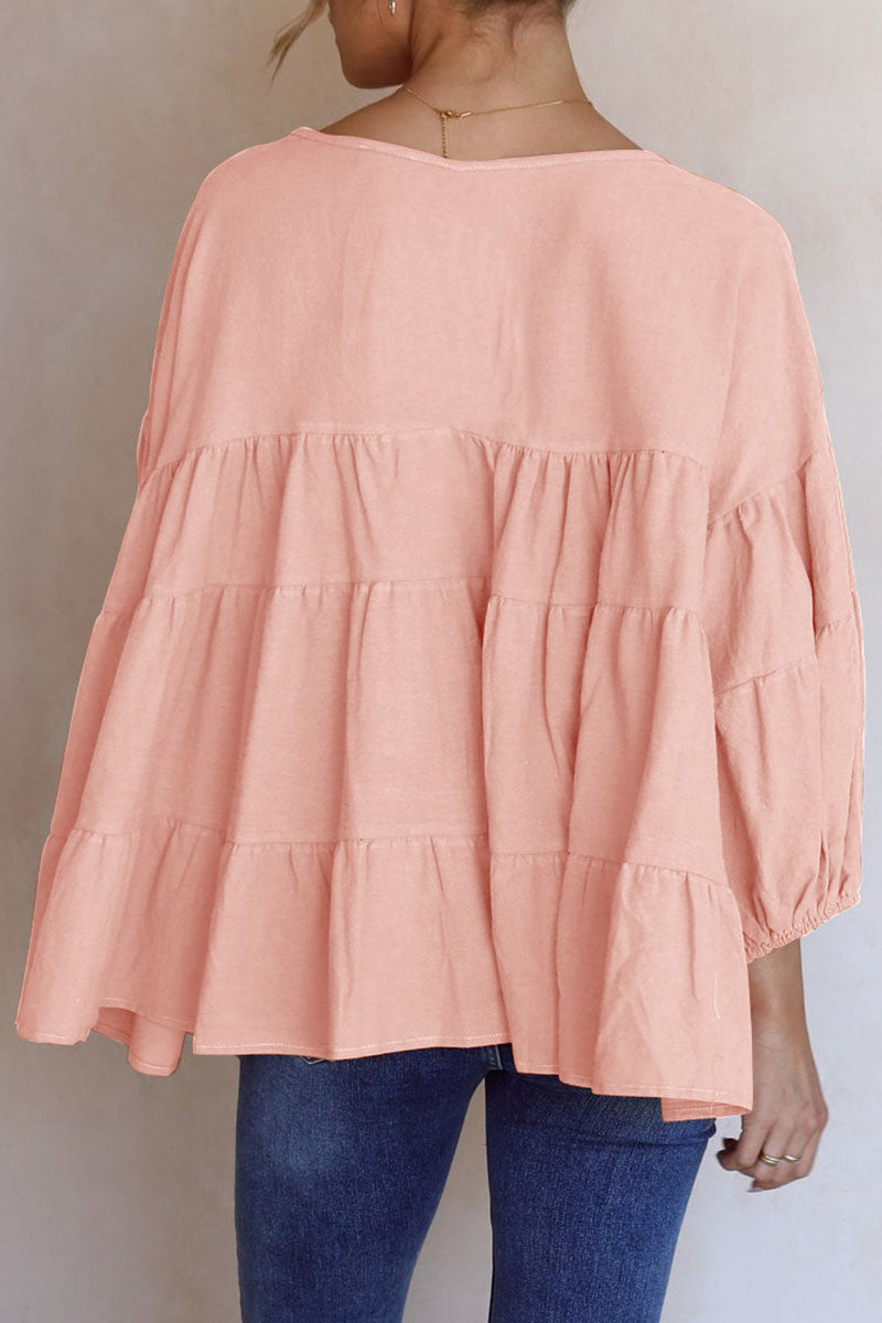 Fashion Casual & Stylish Classic Solid Split Joint V Neck Tops